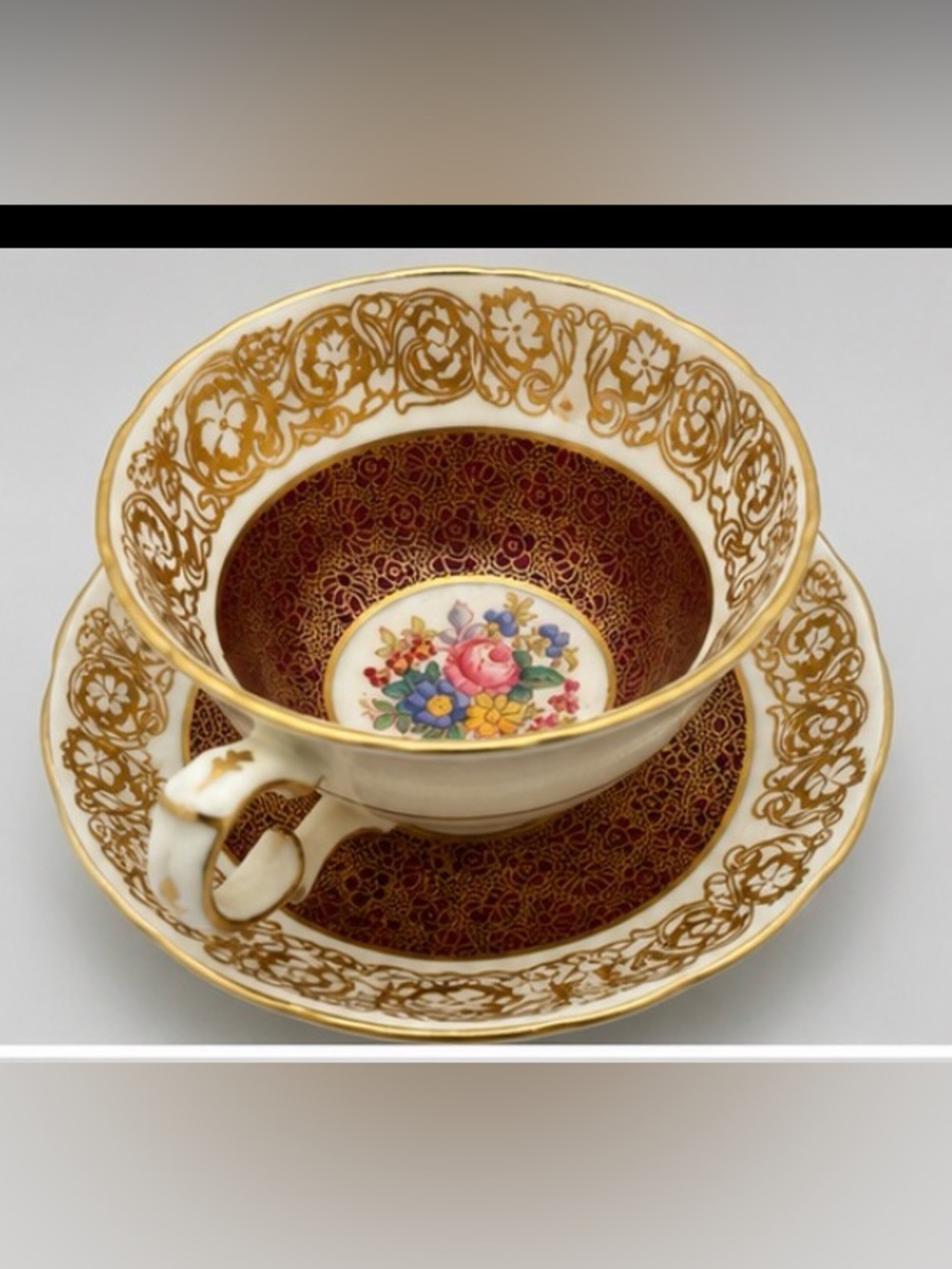 Homer Laughlin White and Gold Gilt Floral Teacup and Saucer